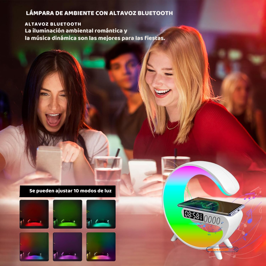 Bocina Reloj Despertador con Carga Inalámbrica y Luz LED RGB ⏰📱