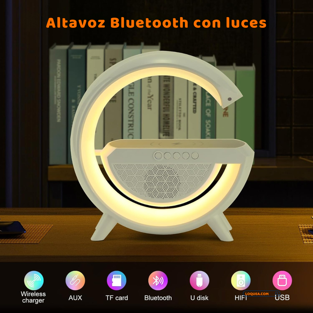 Lámpara Atmosférica LED en Forma de "G"  Cargador Inalámbrico y Bocina Bluetooth